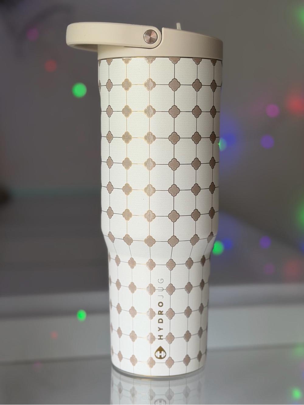 Hydrojug 32OZ MOSAIC White Beige Tan + Gold Accent tile Sport Traveler tumbler